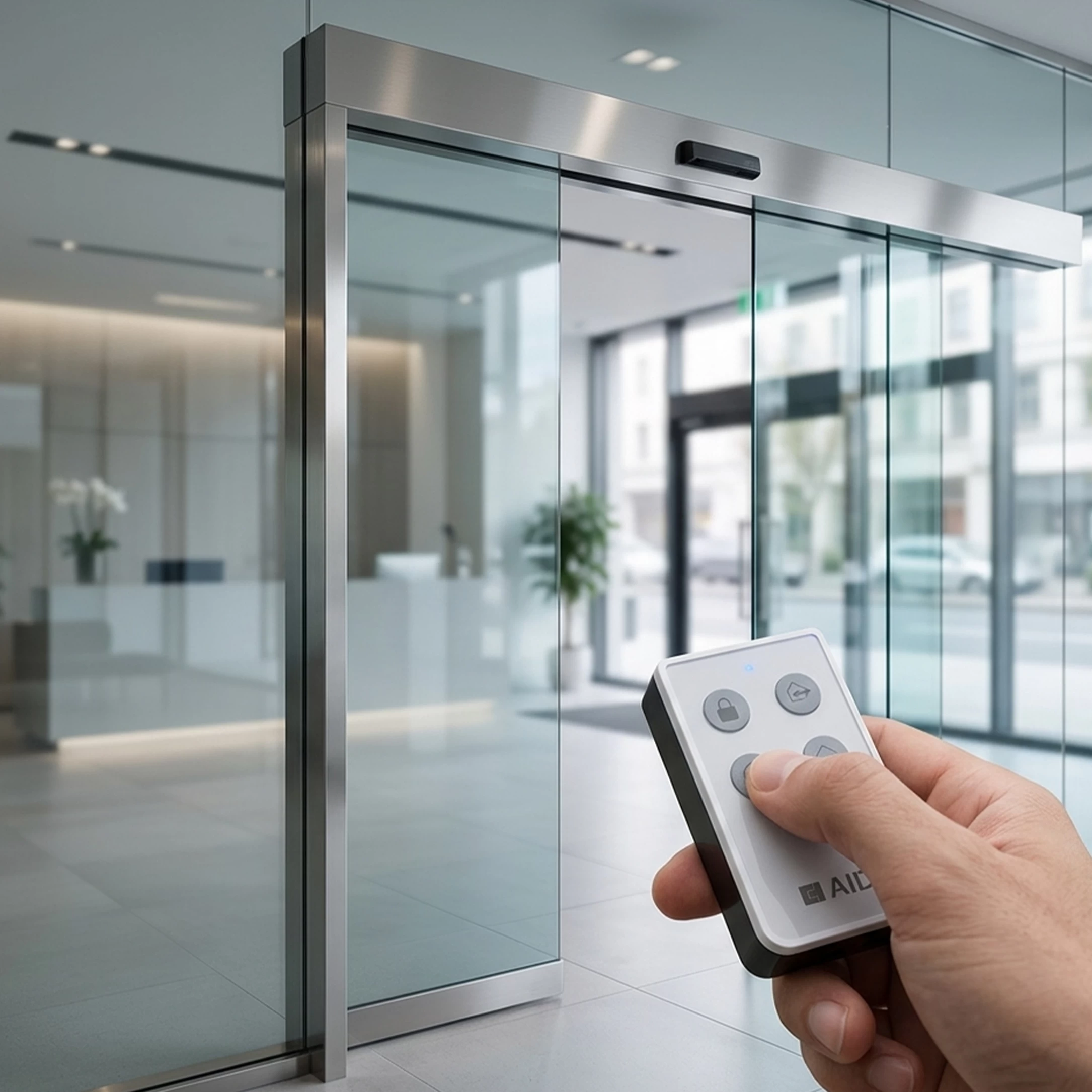 Automatic sliding glass door with a hand-held remote