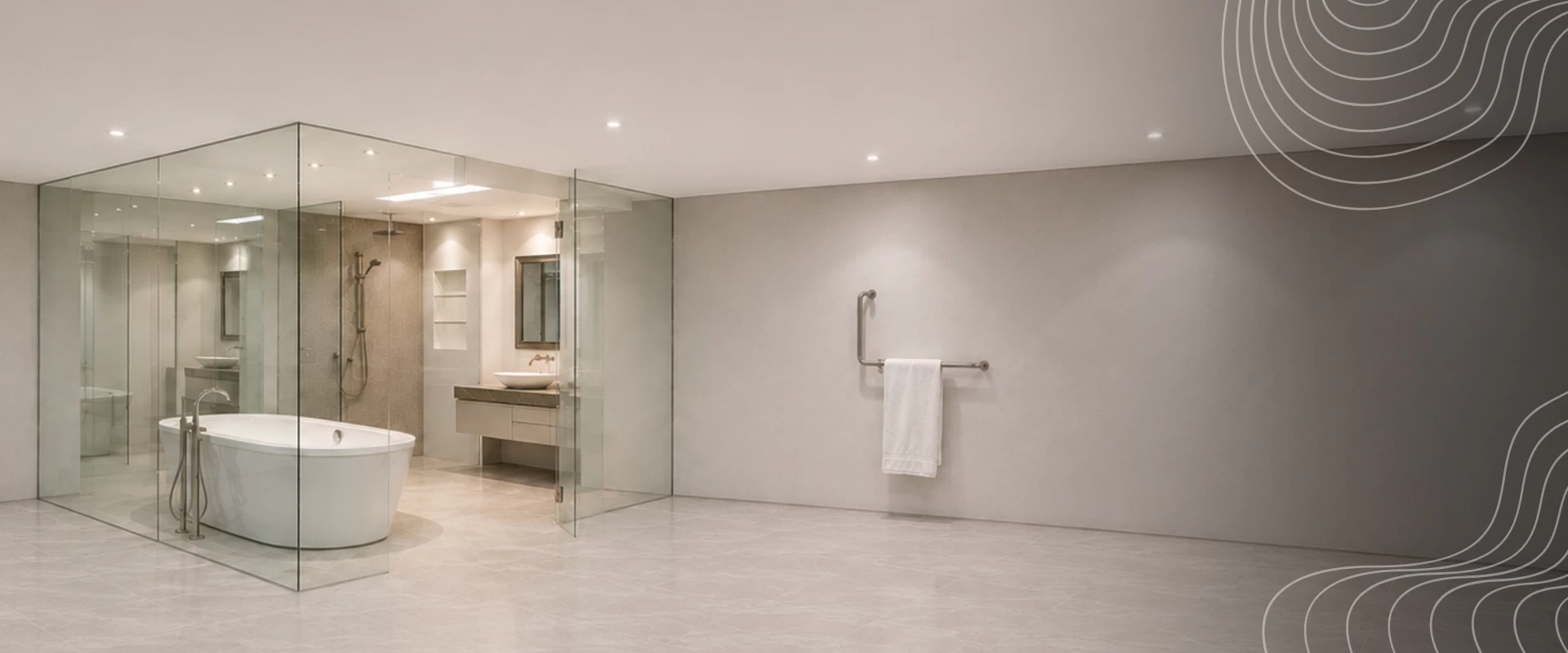 Bathroom with a frameless glass shower and a towel rod