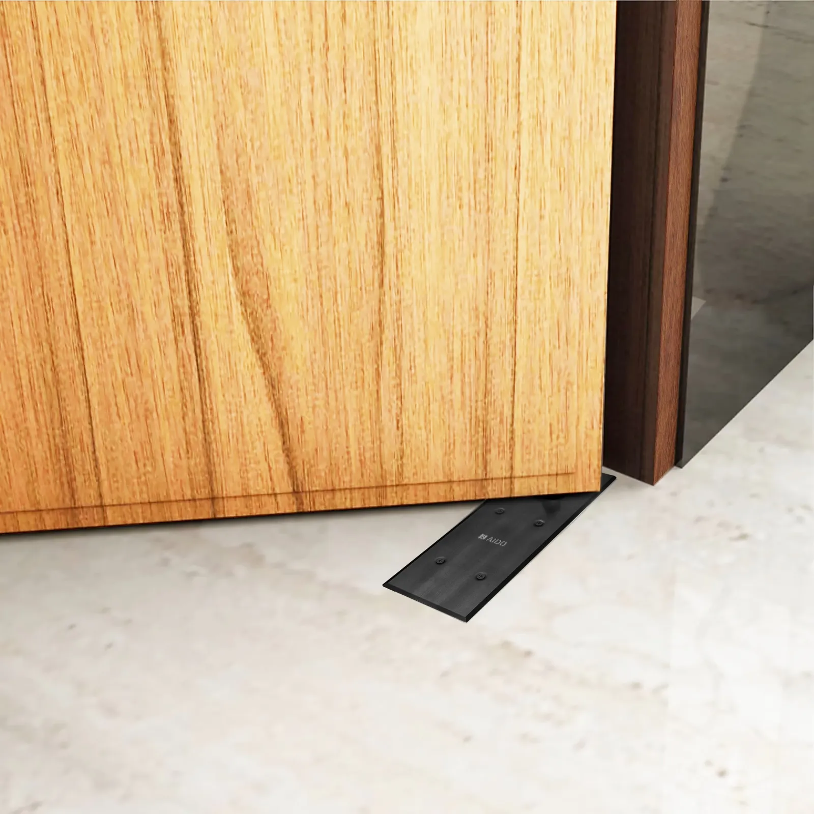 Base of a timber door with a floor fitting